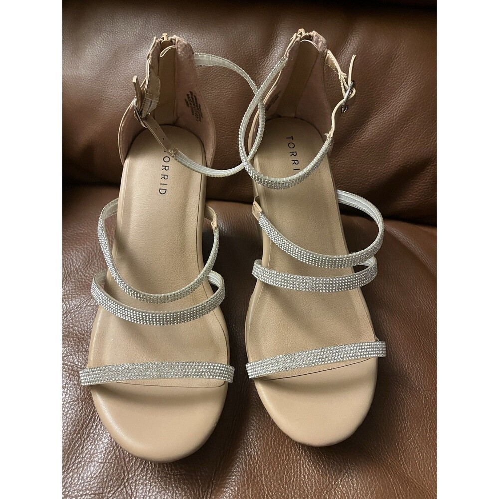 Torrid Beige/Silver Rhinestone Strappy Wedge Sandals Women’s Ankle Strap 10W